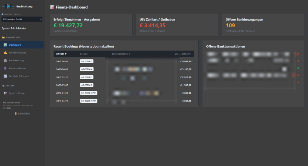 RXF Doppelte Buchhaltung Finanz-Dashboard Anonymisiert