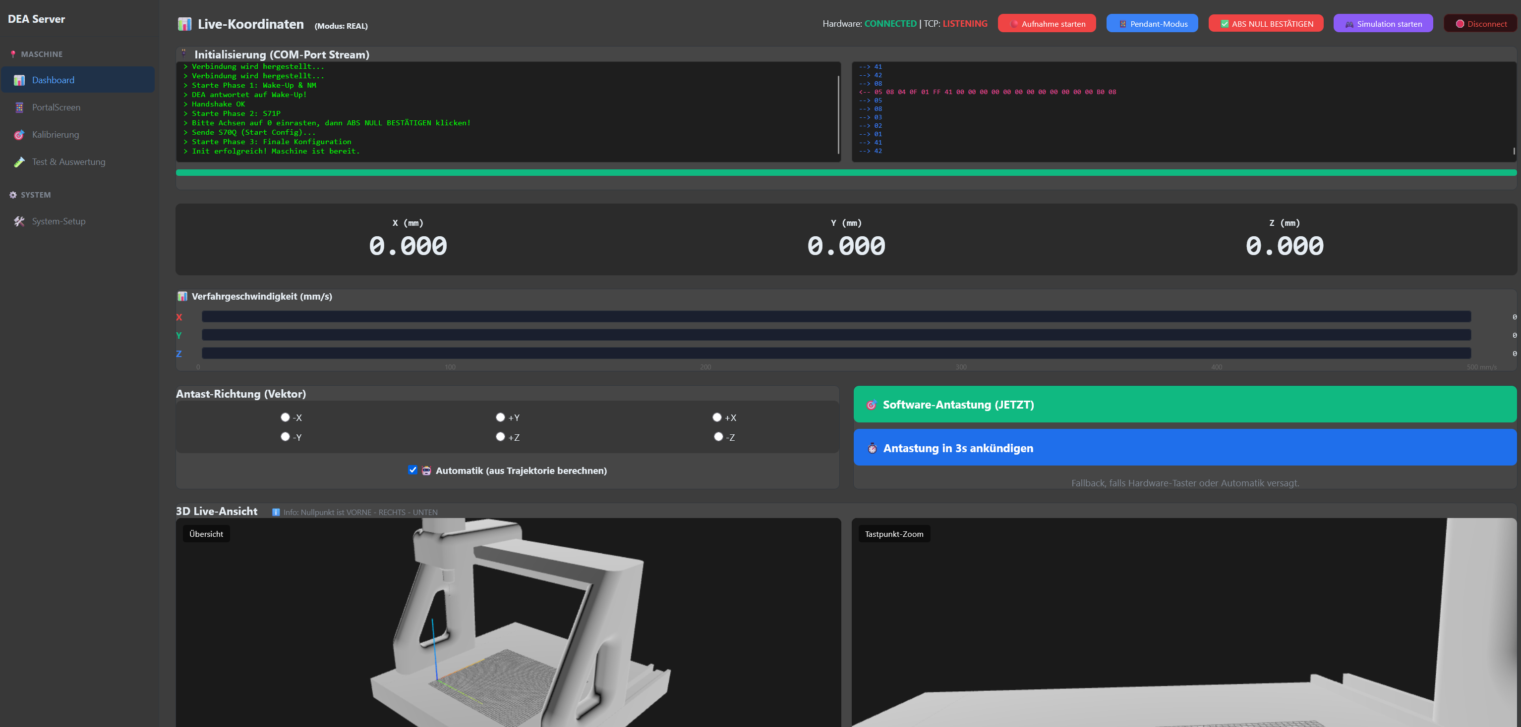 DEA Server Dashboard Übersicht